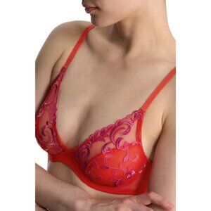 🆕NATORI Embellished Underwire Sheer Bra 36D Red #724324